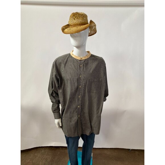 Vintage Cowboy Code Mens Button-Up Shirt With Mandarin Collar & Pocket Black & W - Picture 1 of 9
